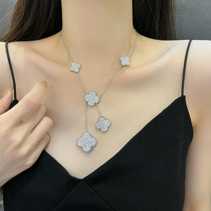 [Vicky]CLOVER 5 MOTIFS SILVER DIAMONDS NECKLACE
