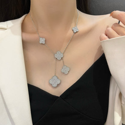 [Vicky]CLOVER 5 MOTIFS SILVER DIAMONDS NECKLACE