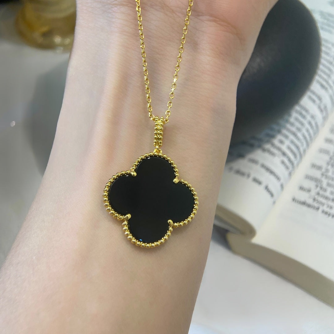[Vicky]CLOVER 25MM NECKLACE GOLD ONYX