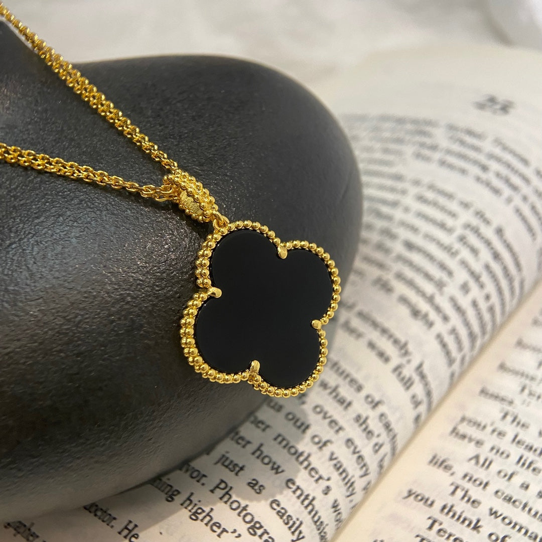 [Vicky]CLOVER 25MM NECKLACE GOLD ONYX