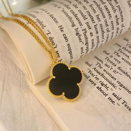 [Vicky]CLOVER 25MM NECKLACE GOLD ONYX