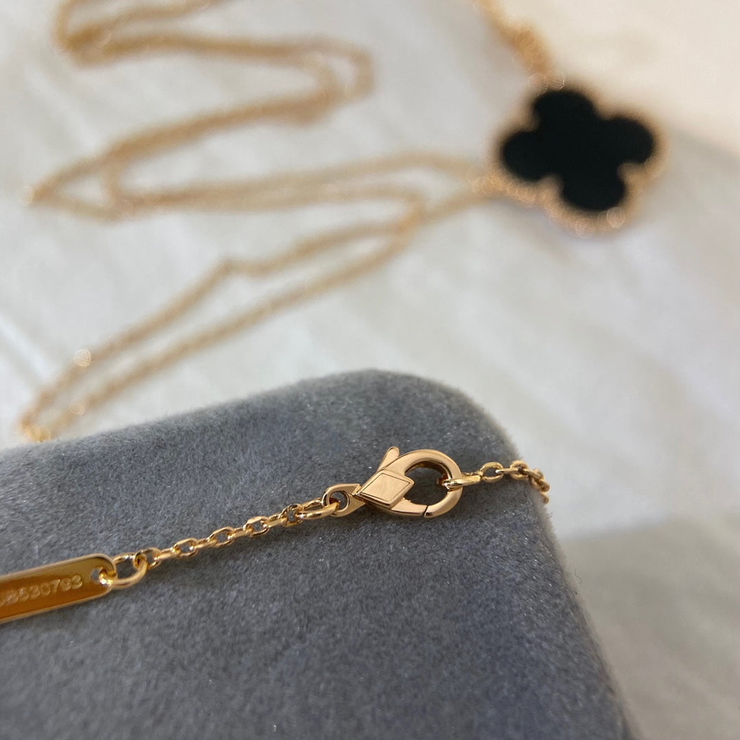 [Vicky]CLOVER 25MM NECKLACE GOLD ONYX