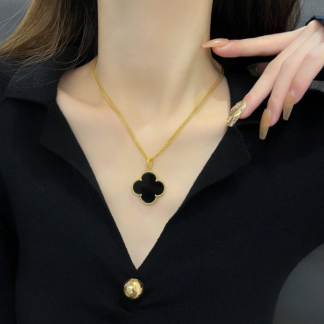 [Vicky]CLOVER 25MM NECKLACE GOLD ONYX