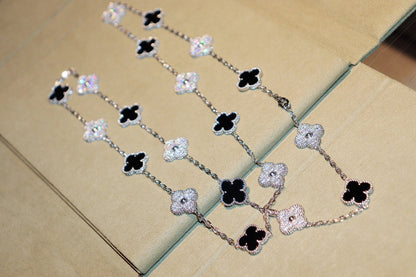 [Vicky]CLOVER 20 MOTIFS ONYX DIAMOND SILVER