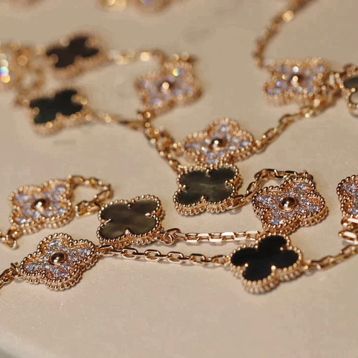 [Vicky]CLOVER 20 MOTIFS DARK MOP DIAMOND  NECKLACE