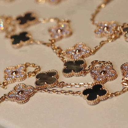 [Vicky]CLOVER 20 MOTIFS DARK MOP DIAMOND  NECKLACE