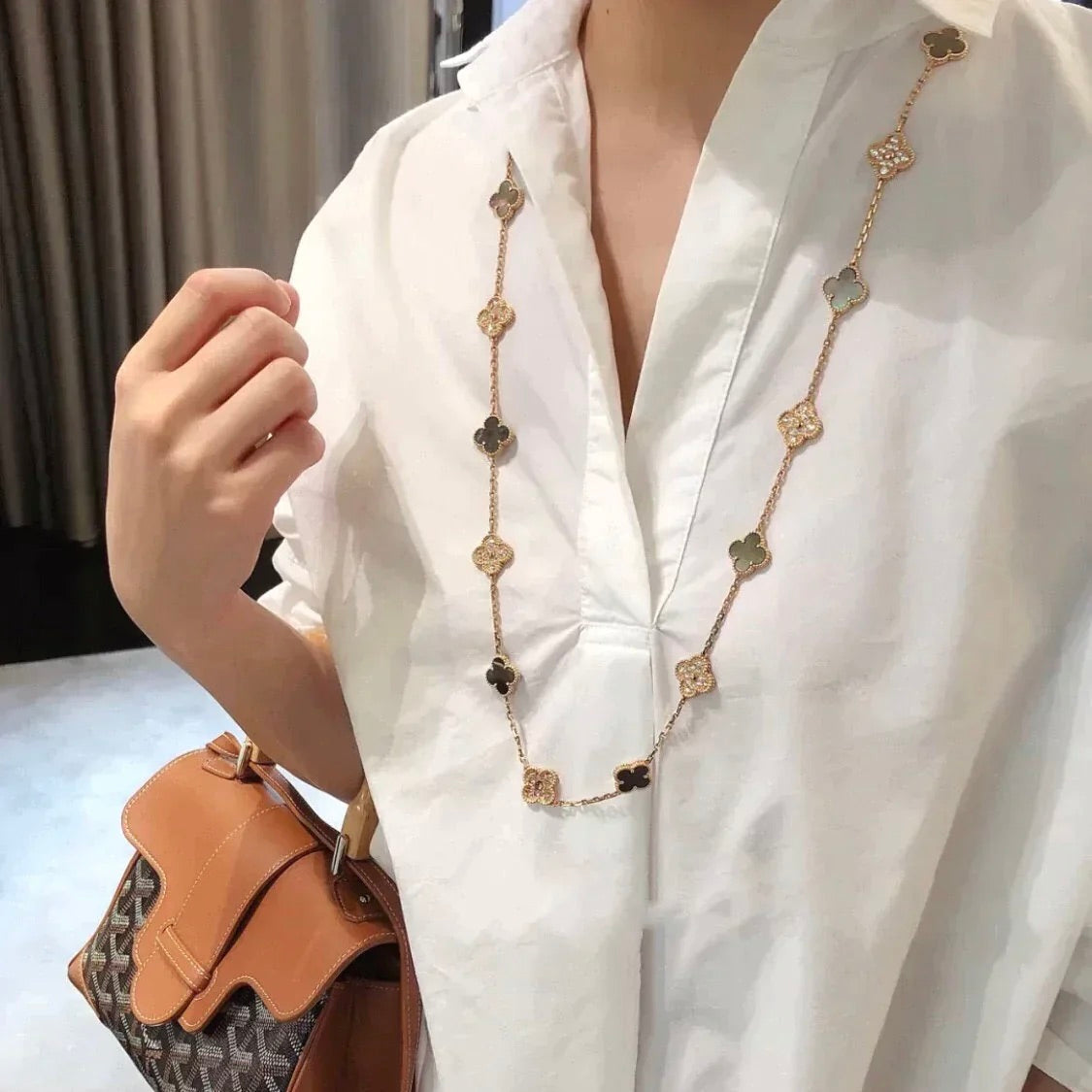 [Vicky]CLOVER 20 MOTIFS DARK MOP DIAMOND  NECKLACE