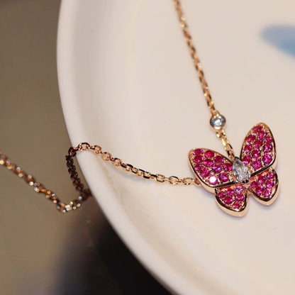 [Vicky]BUTTERFLY RED DIAMOND ROSE GOLD NECKLACE