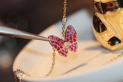 [Vicky]BUTTERFLY RED DIAMOND ROSE GOLD NECKLACE