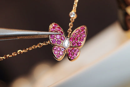 [Vicky]BUTTERFLY RED DIAMOND ROSE GOLD NECKLACE