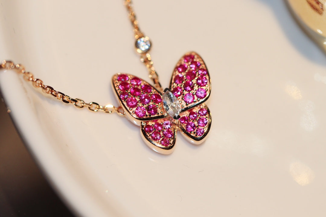 [Vicky]BUTTERFLY RED DIAMOND ROSE GOLD NECKLACE