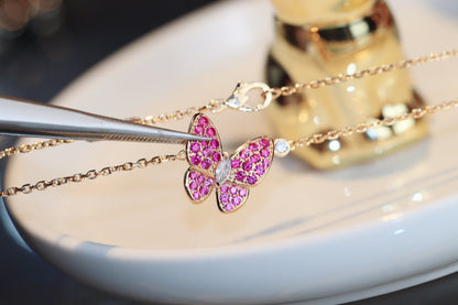 [Vicky]BUTTERFLY RED DIAMOND ROSE GOLD NECKLACE