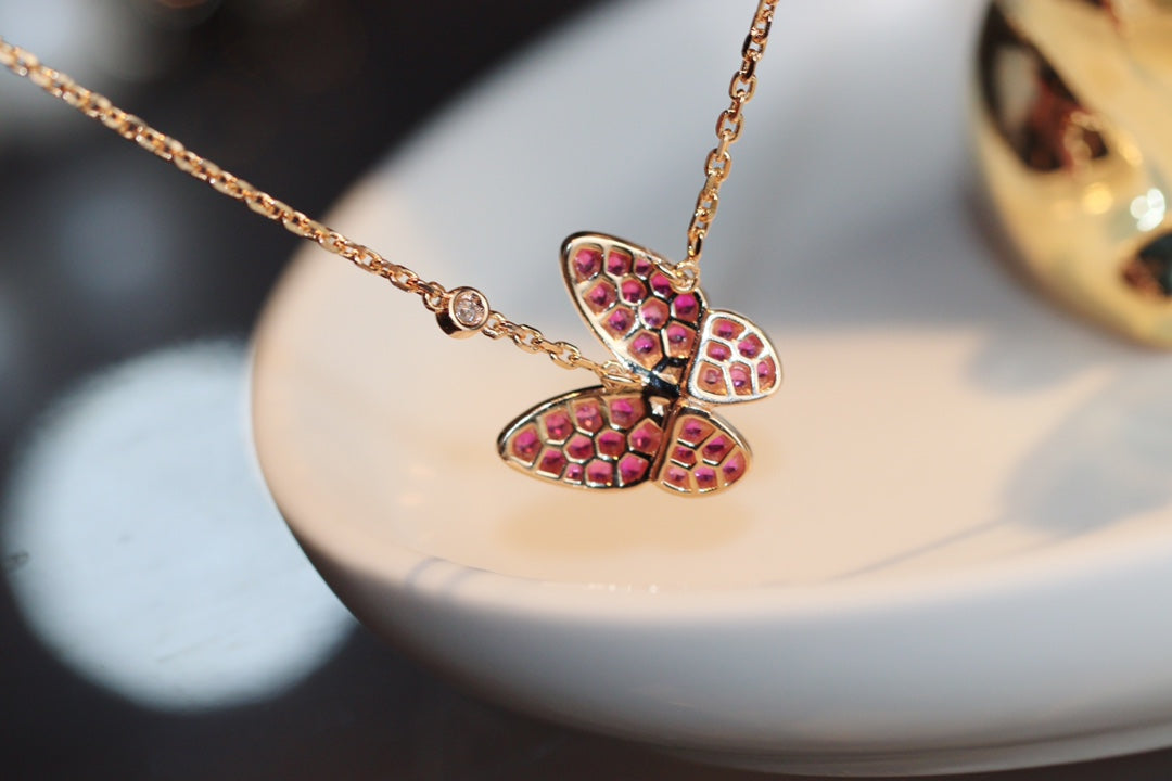 [Vicky]BUTTERFLY RED DIAMOND ROSE GOLD NECKLACE