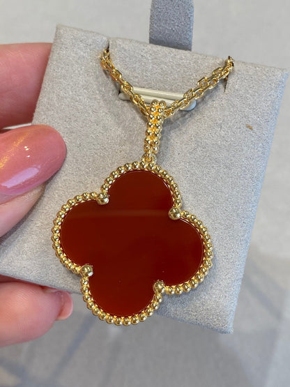 [Vicky]CLOVER 25MM NECKLACE GOLD CARNELIAN