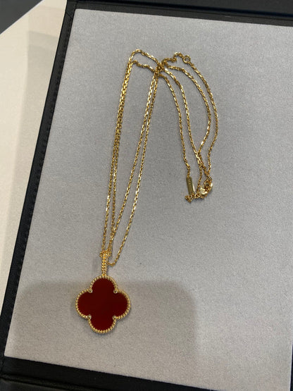 [Vicky]CLOVER 25MM NECKLACE GOLD CARNELIAN