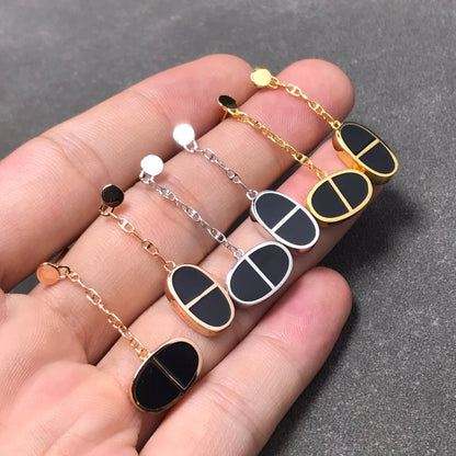 [Vicky]CHAINE VERSO BLACK CERAMIC SILVER EARRINGS