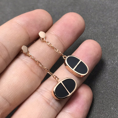 [Vicky]CHAINE VERSO BLACK CERAMIC SILVER EARRINGS