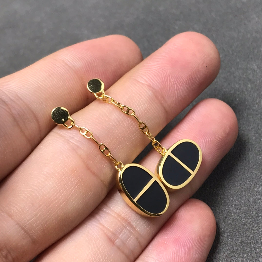 [Vicky]CHAINE VERSO BLACK CERAMIC SILVER EARRINGS