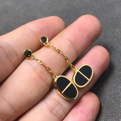 [Vicky]CHAINE VERSO BLACK CERAMIC SILVER EARRINGS