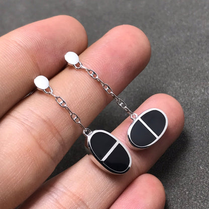 [Vicky]CHAINE VERSO BLACK CERAMIC SILVER EARRINGS