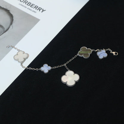 [Vicky]CLOVER BRACELET 5 MOTIFS MOP CHALCEDONY SILVER
