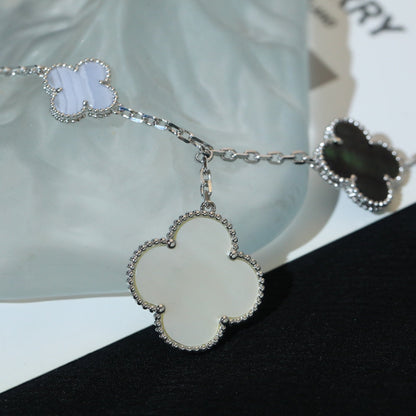 [Vicky]CLOVER BRACELET 5 MOTIFS MOP CHALCEDONY SILVER