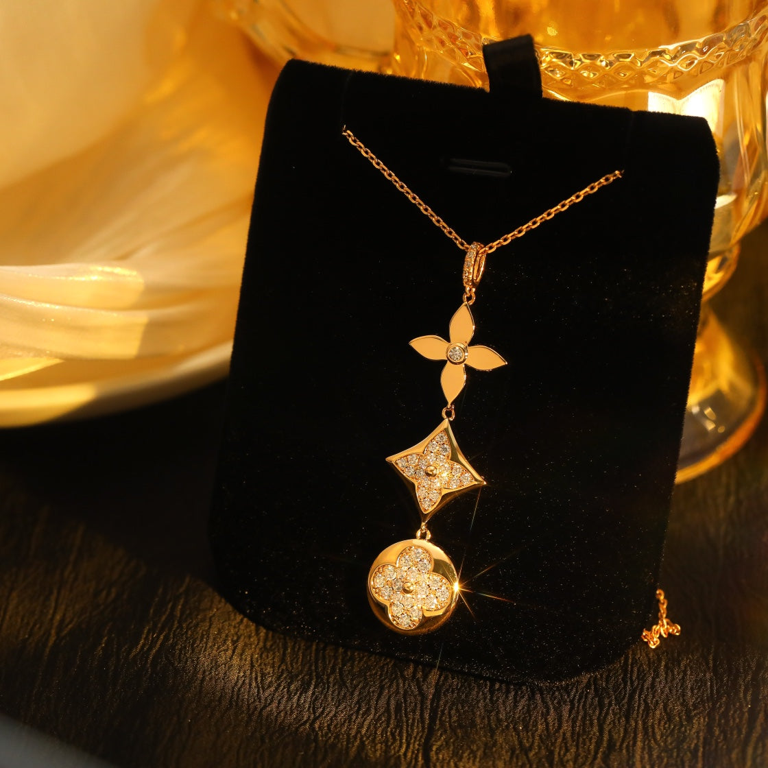 [Vicky]STAR AND SUN DIAMOND PINK GOLD NECKLACE