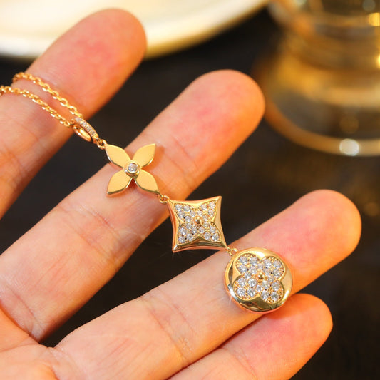 [Vicky]STAR AND SUN DIAMOND PINK GOLD NECKLACE