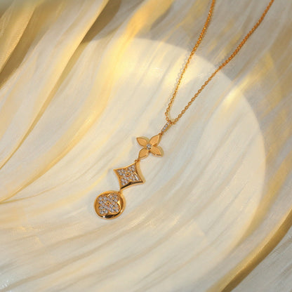 [Vicky]STAR AND SUN DIAMOND PINK GOLD NECKLACE