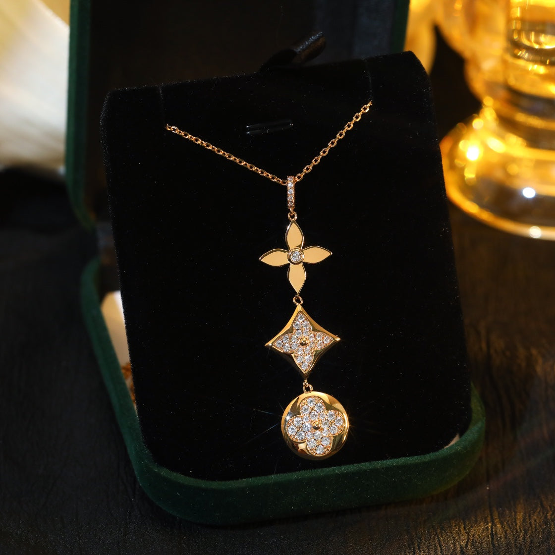 [Vicky]STAR AND SUN DIAMOND PINK GOLD NECKLACE
