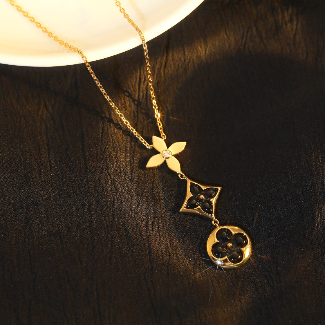 [Vicky]STAR AND SUN ONYX PINK GOLD NECKLACE