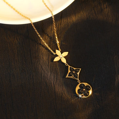 [Vicky]STAR AND SUN ONYX PINK GOLD NECKLACE