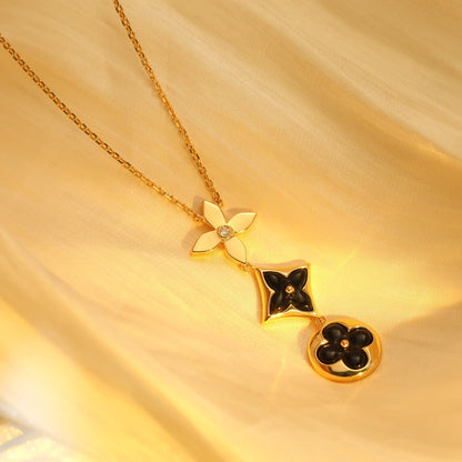 [Vicky]STAR AND SUN ONYX PINK GOLD NECKLACE