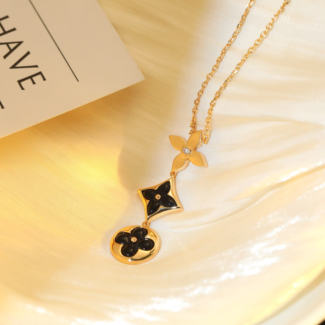 [Vicky]STAR AND SUN ONYX PINK GOLD NECKLACE