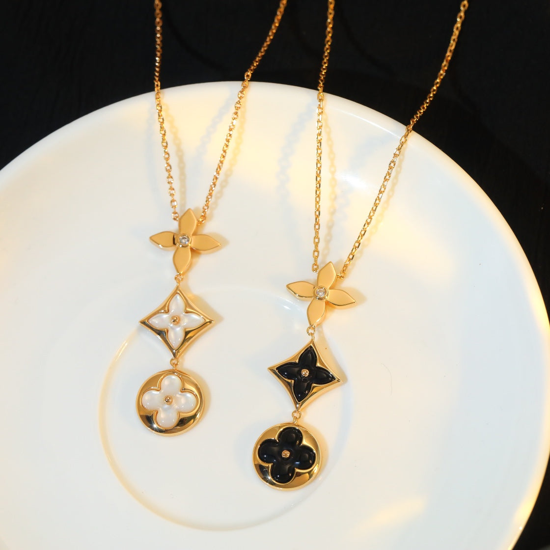 [Vicky]STAR AND SUN ONYX PINK GOLD NECKLACE