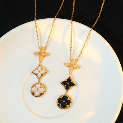 [Vicky]STAR AND SUN ONYX PINK GOLD NECKLACE