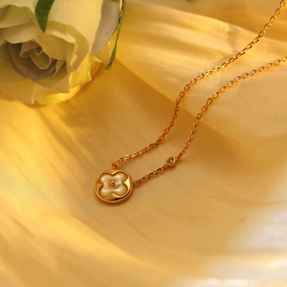 [Vicky]SUN PEDANT PINK GOLD 1 DIAMOND NECKLACE