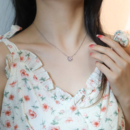 [Vicky]SUN PEDANT PINK GOLD 1 DIAMOND NECKLACE