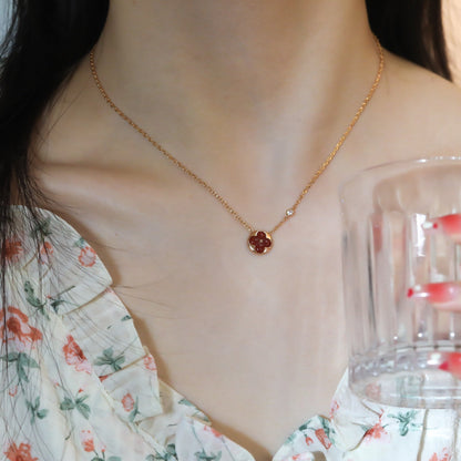 [Vicky]SUN PEDANT PINK GOLD 1 DIAMOND NECKLACE