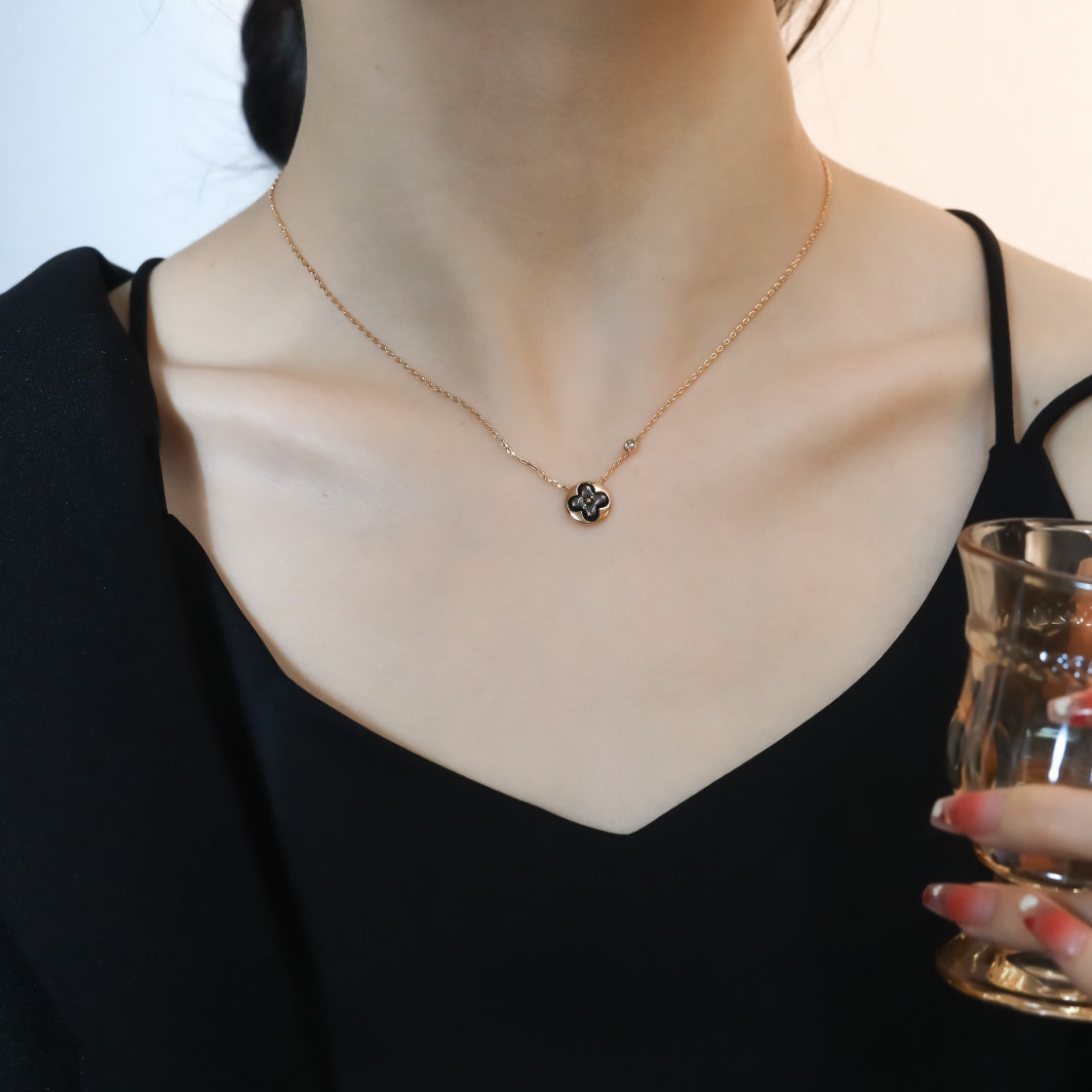 [Vicky]SUN PEDANT PINK GOLD 1 DIAMOND NECKLACE