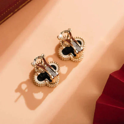 [Vicky]CLOVER MEDIUM 1 MOTIFS  ONYX STUD EARRINGS