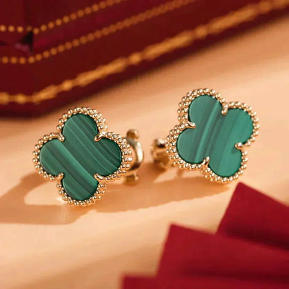 [Vicky]CLOVER MEDIUM 1 MOTIFS MALACHITE  EARRINGS