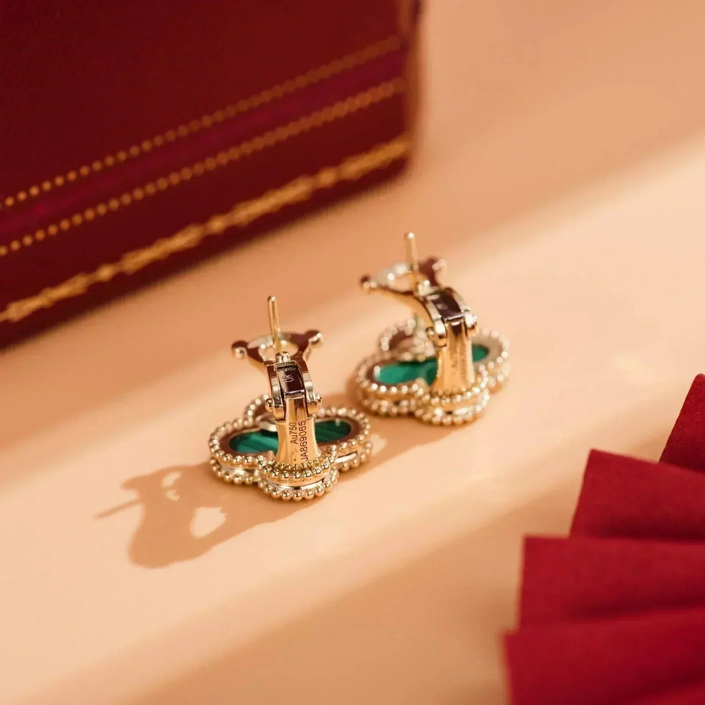 [Vicky]CLOVER MEDIUM 1 MOTIFS MALACHITE  EARRINGS