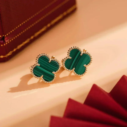 [Vicky]CLOVER MEDIUM 1 MOTIFS MALACHITE  EARRINGS