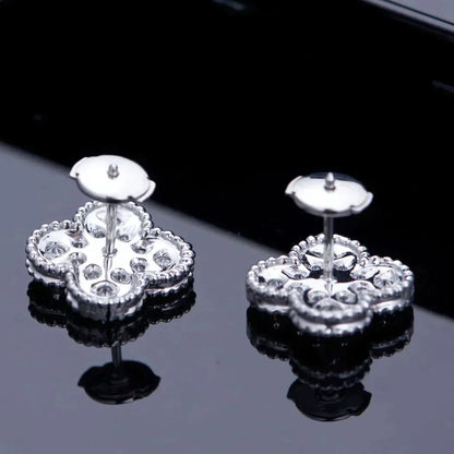 [Vicky]CLOVER 1 MOTIFS DIAMOND STUD EARRINGS SILVER