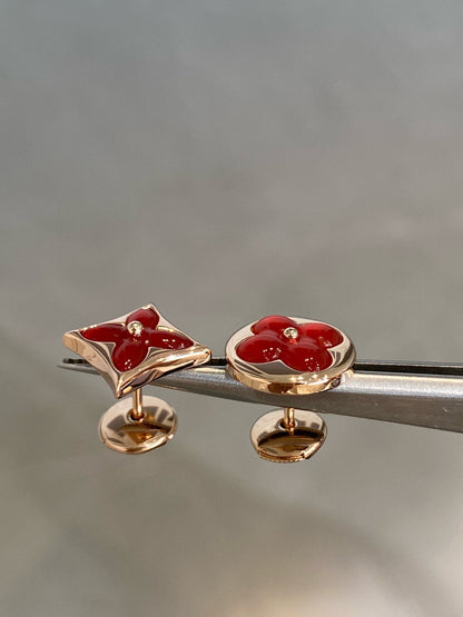 [Vicky]STAR AND SUN PINK GOLD CARNELIAN STUD EARRINGS
