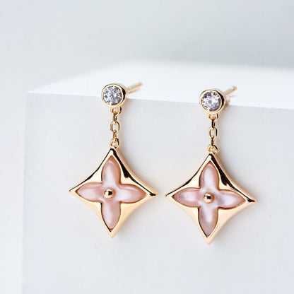 [Vicky]DOUBLE STAR PINK GOLD MOP DROP EARRINGS