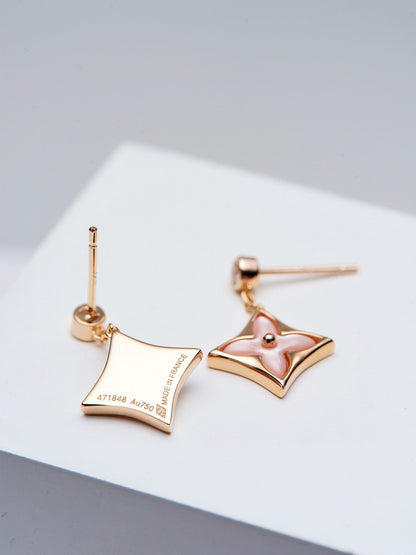 [Vicky]DOUBLE STAR PINK GOLD MOP DROP EARRINGS
