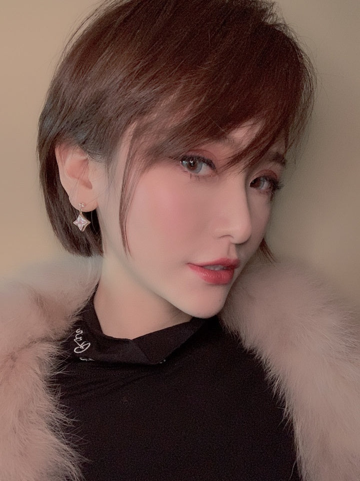 [Vicky]DOUBLE STAR PINK GOLD MOP DROP EARRINGS