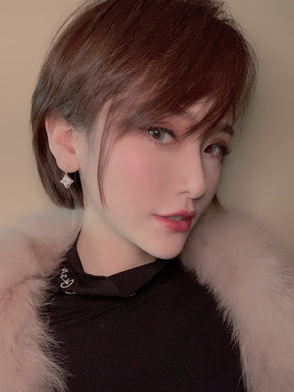 [Vicky]DOUBLE STAR PINK GOLD MOP DROP EARRINGS